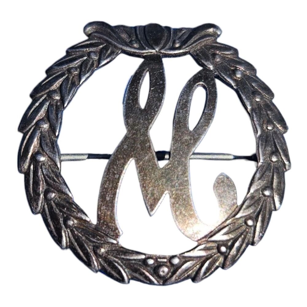 Vintage Sterling M or W Wreath Brooch